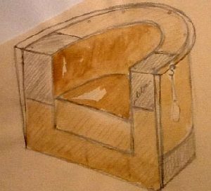 dessin préparatoire fauteuil club / cp et cuir